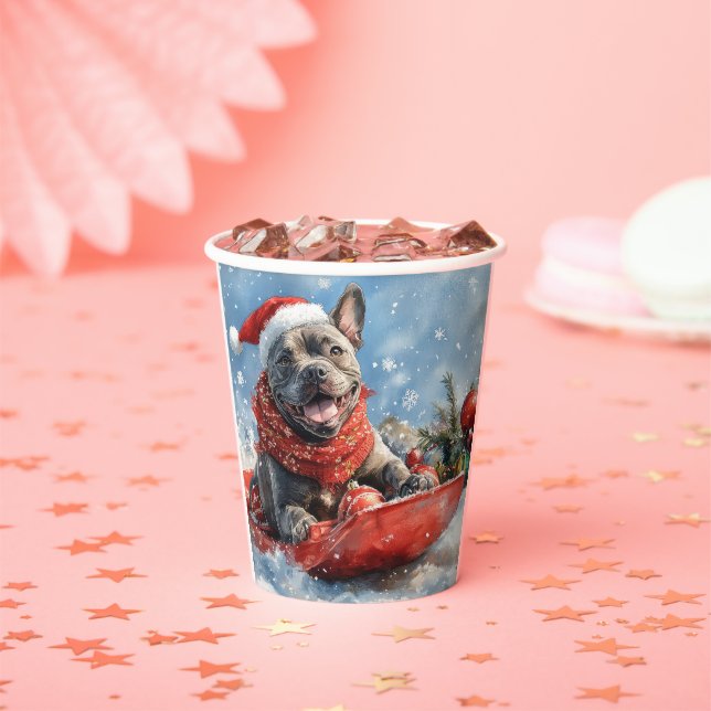 Cane Corso Dog in Sledge Let it Snow Christmas Paper Cups (Insitu)
