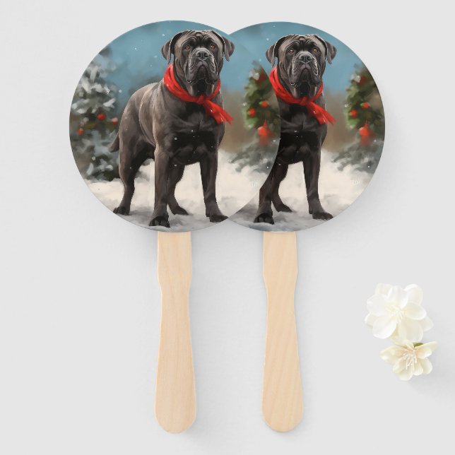 Cane Corso Dog in Snow Christmas  Hand Fan (Front and Back)