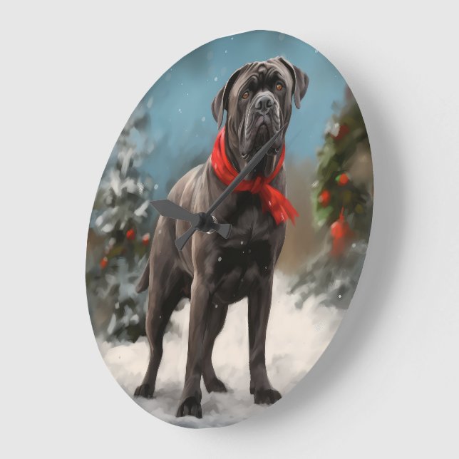 Cane Corso Dog in Snow Christmas  Large Clock (Angle)
