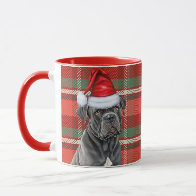 Cane Corso Dog Lover Red Holiday Plaid Christmas Mug (Left)