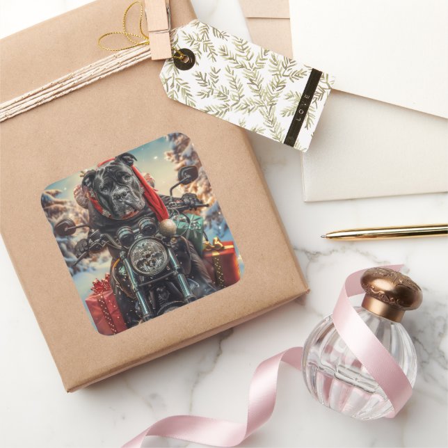 Cane Corso Dog Riding Motorcycle Christmas  Square Sticker (Gifting)