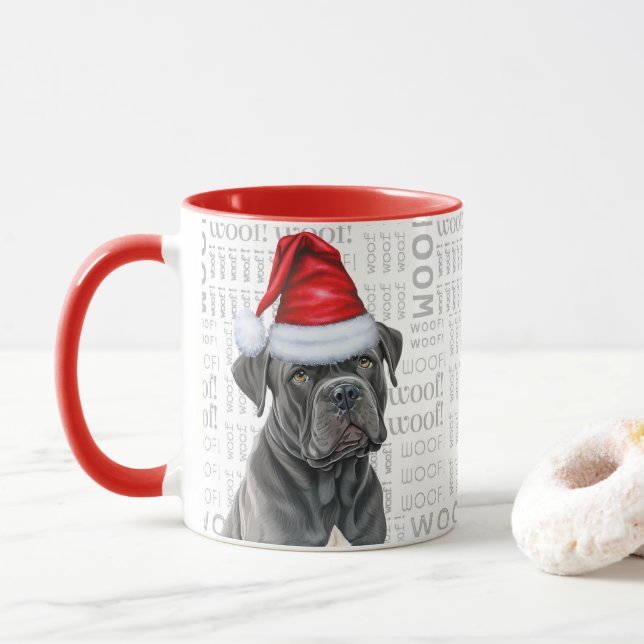 Cane Corso Dog Santa on Woof Background Mug (With Donut)
