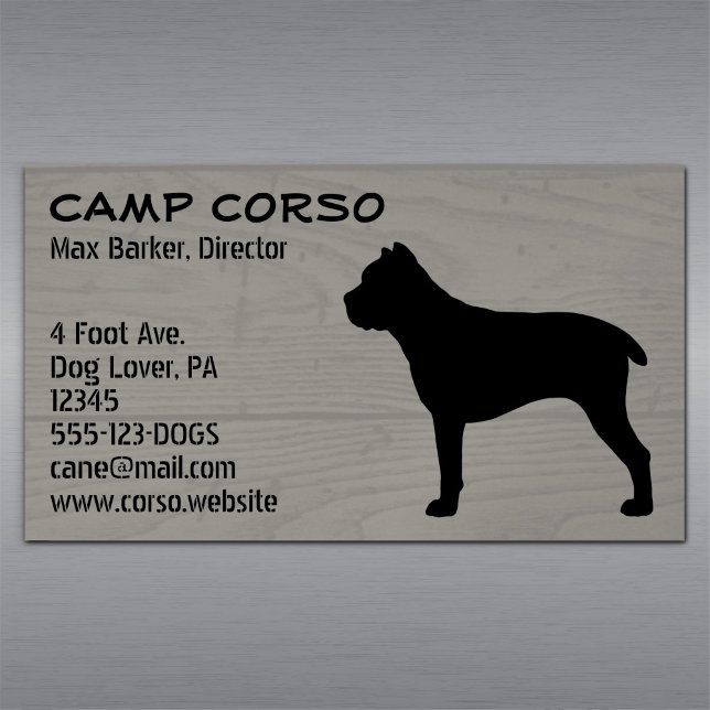 Cane Corso Dog Silhouette Faux Wood Grain Style Magnetic Business Card (Creator Uploaded)