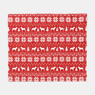 Cane Corso Dog Silhouettes Christmas Pattern Red Fleece Blanket