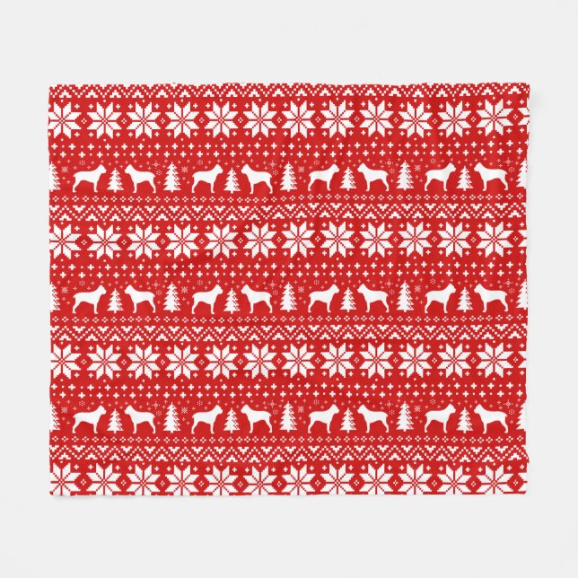 Cane Corso Dog Silhouettes Christmas Pattern Red Fleece Blanket (Front (Horizontal))