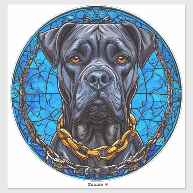 Cane Corso Dog With Chains in Blue Stained Glass (Sheet)