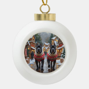Cane Corso Dogs Christmas Snow Holiday Ceramic Ball Christmas Ornament
