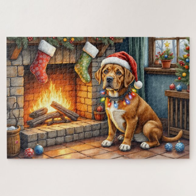 Cane Corso Fireplace with Christmas Lights Jigsaw Puzzle (Horizontal)