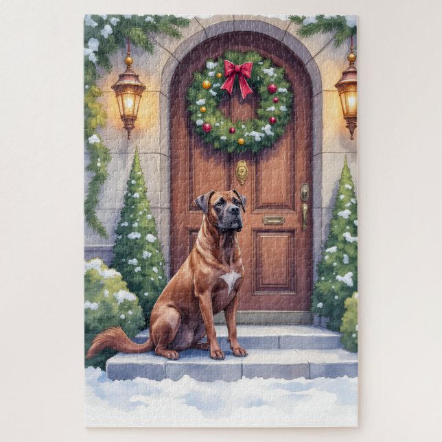 Cane Corso Grand Door Evergreen Christmas Art Jigsaw Puzzle (Vertical)