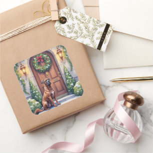 Cane Corso Grand Door Evergreen Christmas Art Square Sticker
