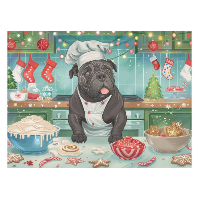Cane Corso Holiday Baking: Festive Christmas Tablecloth (Front (Horizontal))