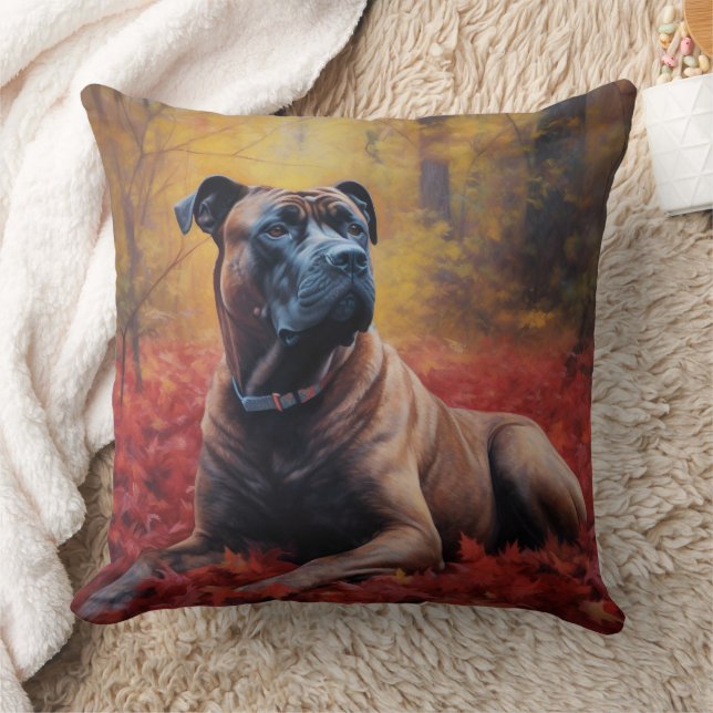 Cane Corso in Autumn Leaves Fall Inspire  Cushion (Blanket)