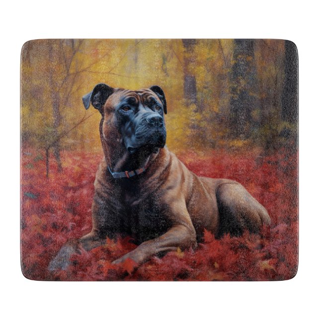 Cane Corso in Autumn Leaves Fall Inspire  Cutting Board (Front)