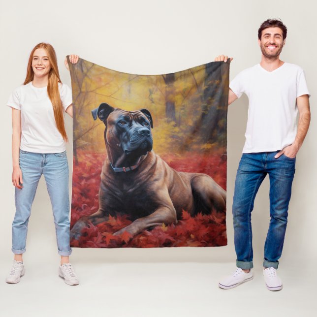 Cane Corso in Autumn Leaves Fall Inspire  Fleece Blanket (In Situ)