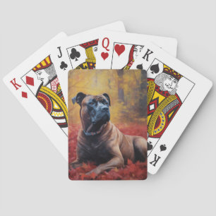 Cane Corso in Autumn Leaves Fall Inspire  Playing Cards
