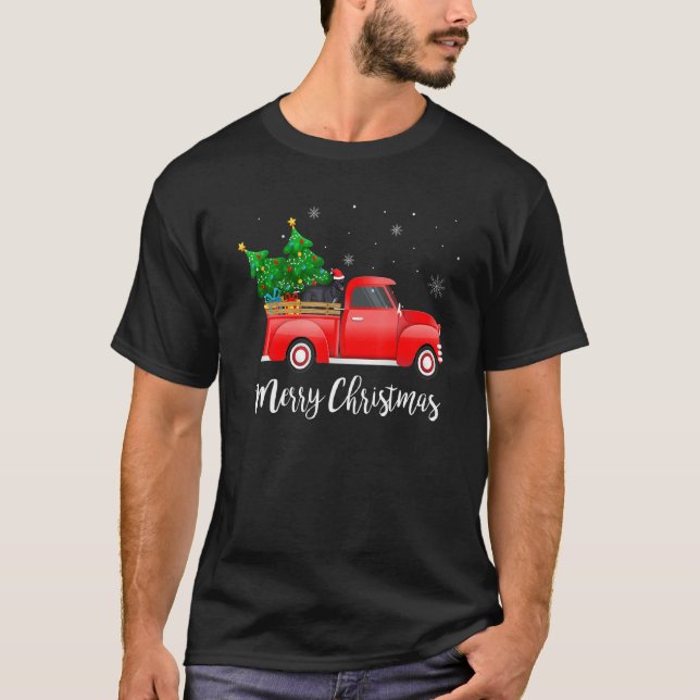Cane Corso Mastiff Dog Riding Red Truck Christmas T-Shirt (Front)