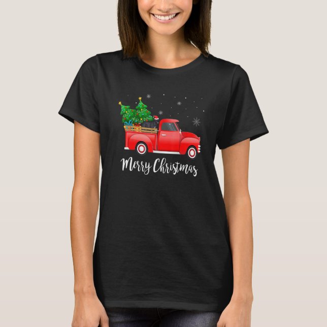 Cane Corso Mastiff Dog Riding Red Truck Christmas T-Shirt (Front)