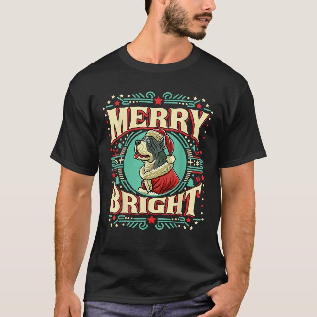 Cane Corso Merry Bright Christmas Santa Claus Dog  T-Shirt (Front)