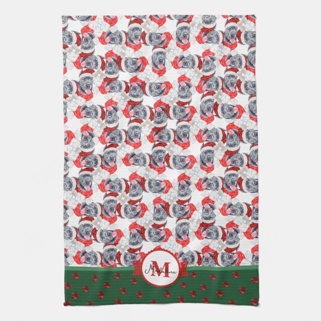 Cane Corso Monogram Christmas Dog Tea Towel (Vertical)