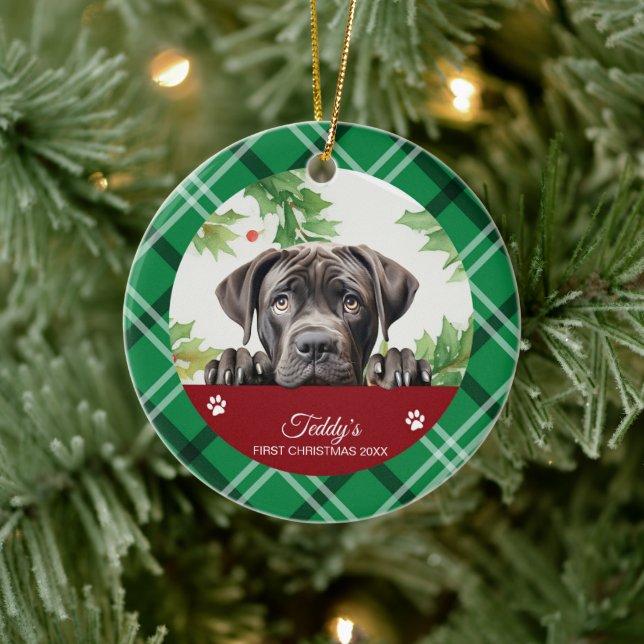 Cane Corso Personalised First Christmas Ceramic Ornament (Tree)