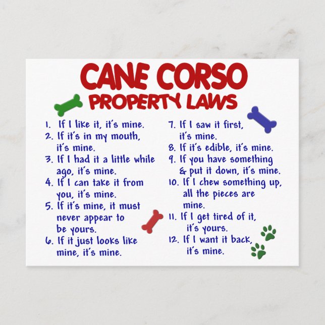 CANE CORSO Property Laws 2 Postcard (Front)