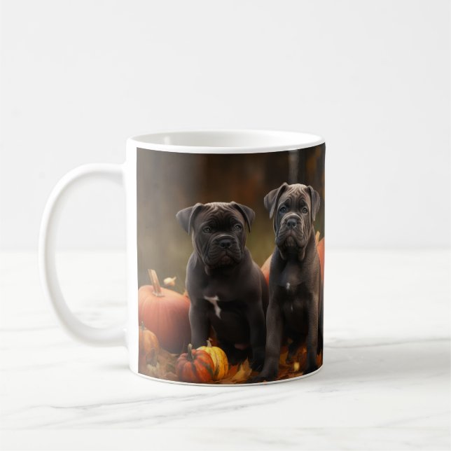 Cane Corso Puppy Autumn Delight Pumpkin Coffee Mug (Left)