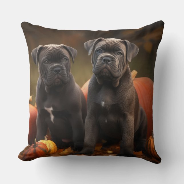 Cane Corso Puppy Autumn Delight Pumpkin Cushion (Front)