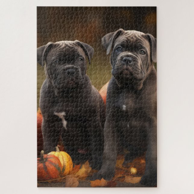 Cane Corso Puppy Autumn Delight Pumpkin Jigsaw Puzzle (Vertical)
