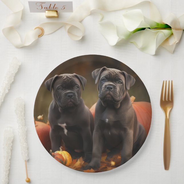 Cane Corso Puppy Autumn Delight Pumpkin Paper Plate (Wedding)