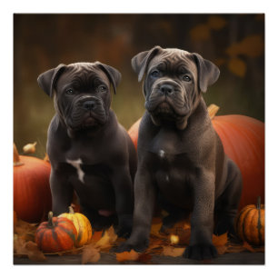 Cane Corso Puppy Autumn Delight Pumpkin Poster