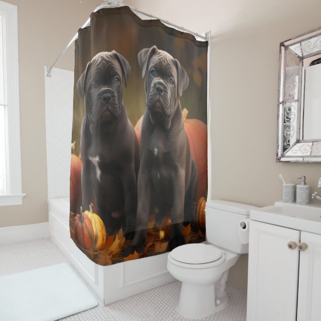 Cane Corso Puppy Autumn Delight Pumpkin Shower Curtain (In Situ)