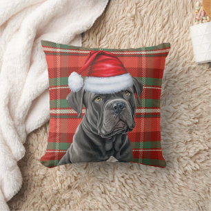 Cane Corso Red Green Plaid Christmas Holiday Cushion