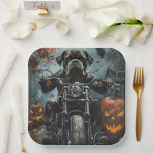 Cane Corso Riding Motorcycle Halloween Scary Paper Plate