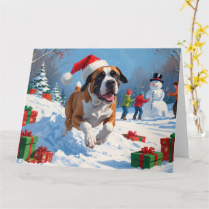 Cane Corso Running in Snow with Christmas Hat Card