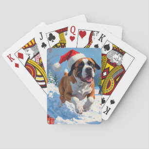 Cane Corso Running in Snow with Christmas Hat Playing Cards