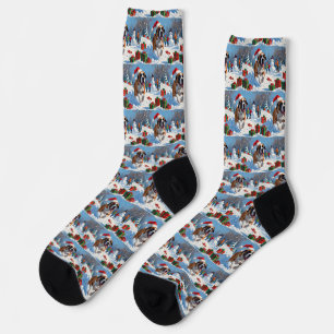 Cane Corso Running in Snow with Christmas Hat Socks