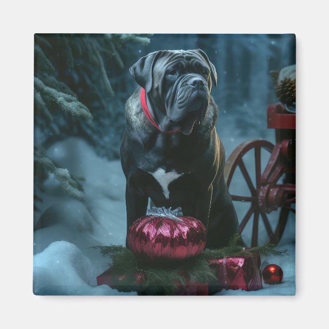Cane Corso Snowy Sleigh Christmas Decor Magnet (Front)