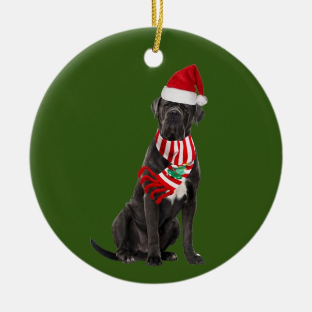 Cane Corso With Hat Scaft Christmas Ceramic Ornament (Front)