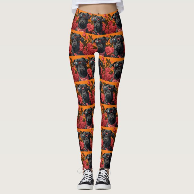 Cane Corso With Heart Roses Valentine's Day  Leggings (Front)