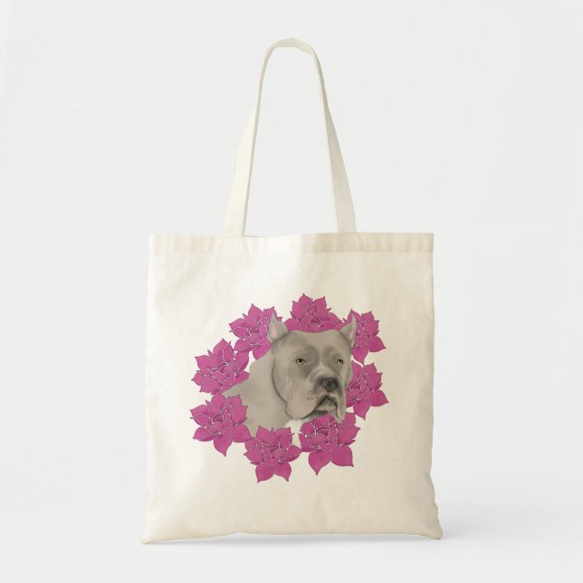 Cane Corso with Pink Florals Tote Bag (Front)