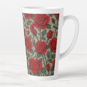 Caneca de café Rosas Vermelhas sobre Renda Branca Latte Mug