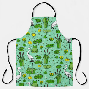 Canes, herons, lilies: vintage swarm. apron