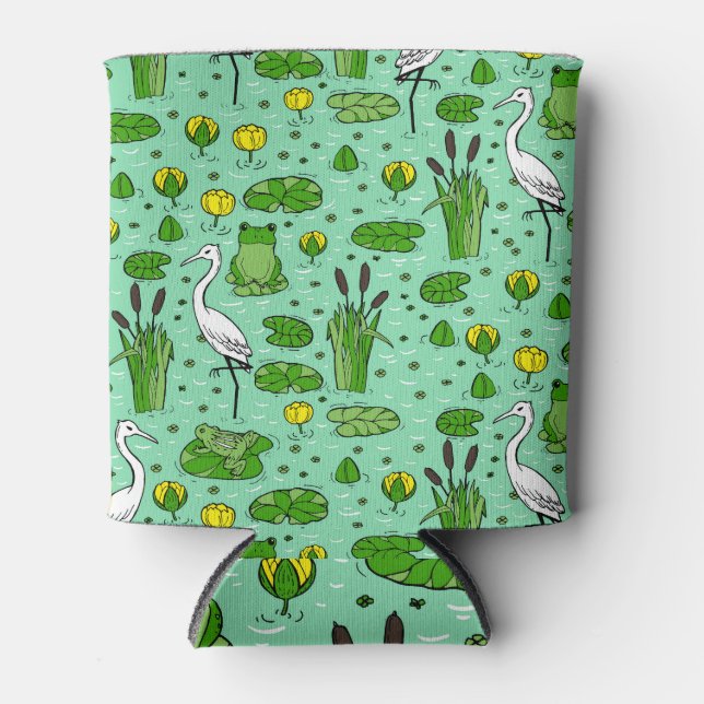 Canes, herons, lilies: vintage swarm. can cooler (Front)