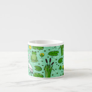 Canes, herons, lilies: vintage swarm. espresso cup