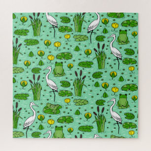 Canes, herons, lilies: vintage swarm. jigsaw puzzle