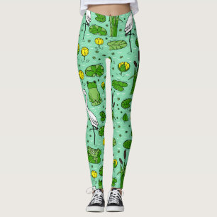 Canes, herons, lilies: vintage swarm. leggings