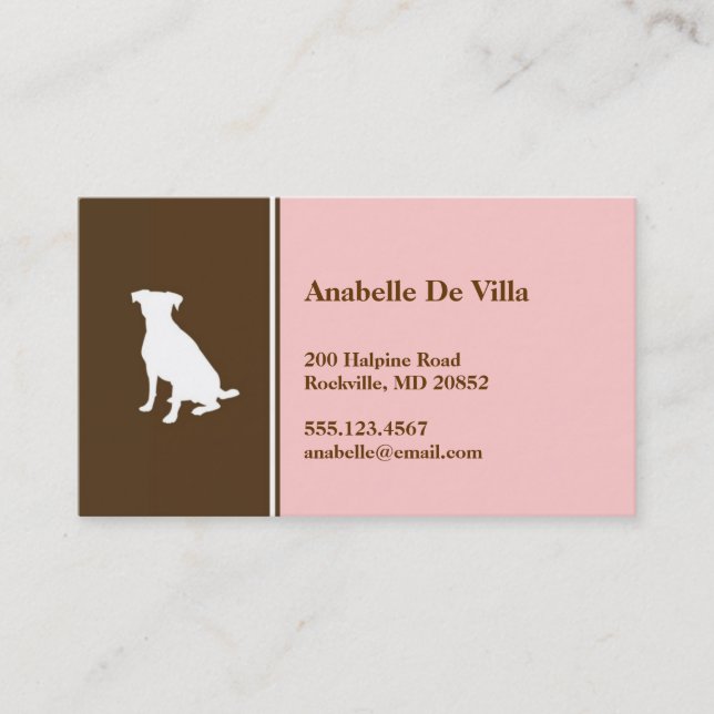 Canine dog pink brown pet personal calling card (Front)