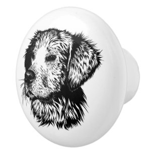 Canine Head Sketch  Ceramic Knob