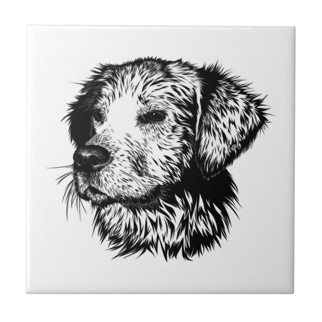Canine Head Sketch  Ceramic Tile (Front)
