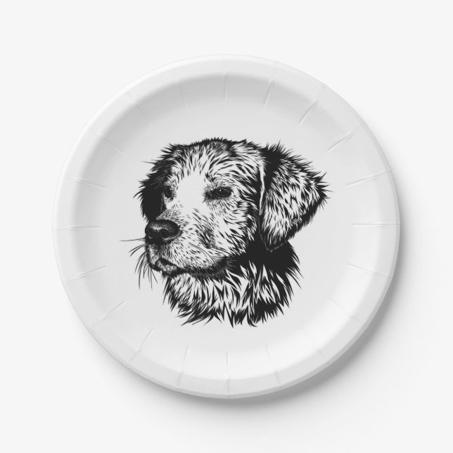 Canine Head Sketch  Paper Plate (Front)